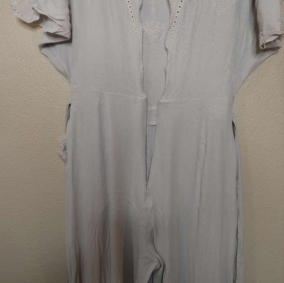 Anthropologie Elevenses Acacia Embroidered Jumpsuit Cutouts Wide Leg US 0 Gray - Picture 6 of 13